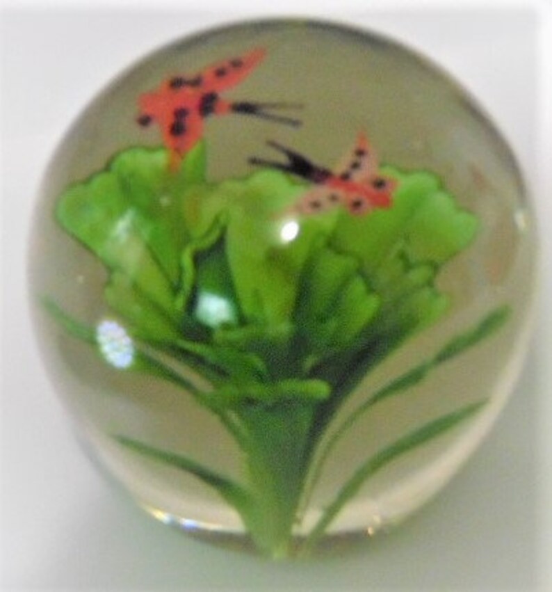 Vintage round glass paperweight with flat base and spring Etsy