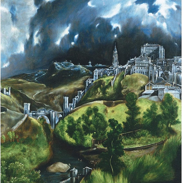 El Greco, View of Toledo, 1596, Spain, Cityscape, spanish  Landscape.antique art print, canvas art print, 11x14: canvas