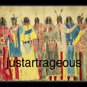 11x14&quot; Cotton Canvas Print, Lakota Sioux Dancers, 1881, Black Hawk, Sans Arc Lakota Ledger art, Great Sioux tribe. Sioux art, Karl Bodmer