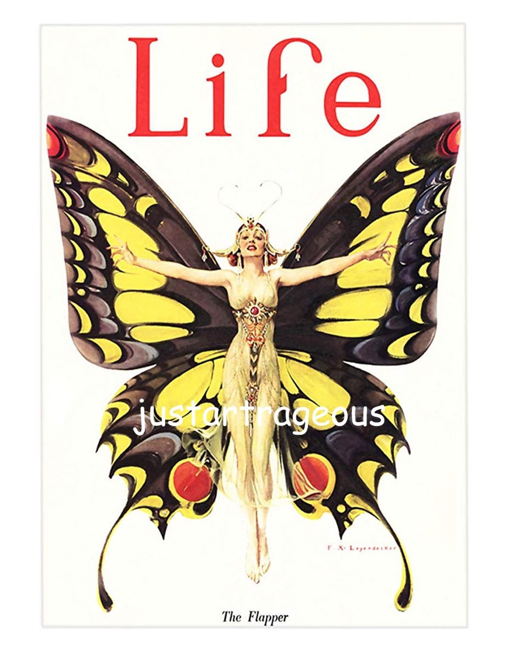 Life Magazine Cover, 1922, Flapper Butterfly, JC Leyendecker, Art