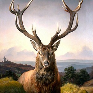 Carl Friedrich Deiker, Mountain Goat, Stag, 19th Century, antique Wildlife art print, animals in art,  8x10&quot; Cotton Canvas Print. Big Buck