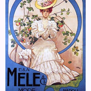 E&A Mele Ci, Italian Advertisement, Big Hat, Period Dress, vintage costuming, clothing ads, Fashion 11x14&quot; Cotton Canvas Print