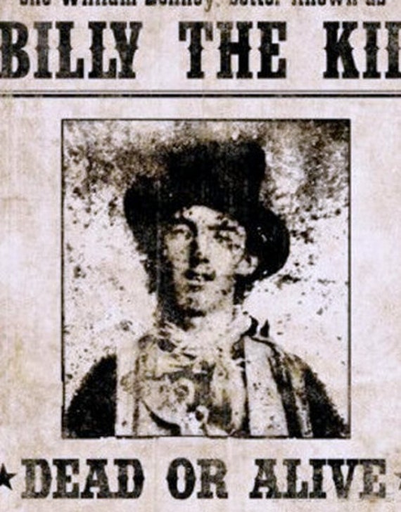Billy the Kid-western-wanted Sign., Cowboy Art, Famous Outlaws Billy the Kid-western-wanted Sign., Cowboy Art, Famous Outlaws