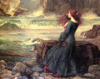 Miranda the Tempest Ship by John W Waterhouse, seascape, fine art, canvas art print, antique art, pre-raphaelite art, 8x10" art print