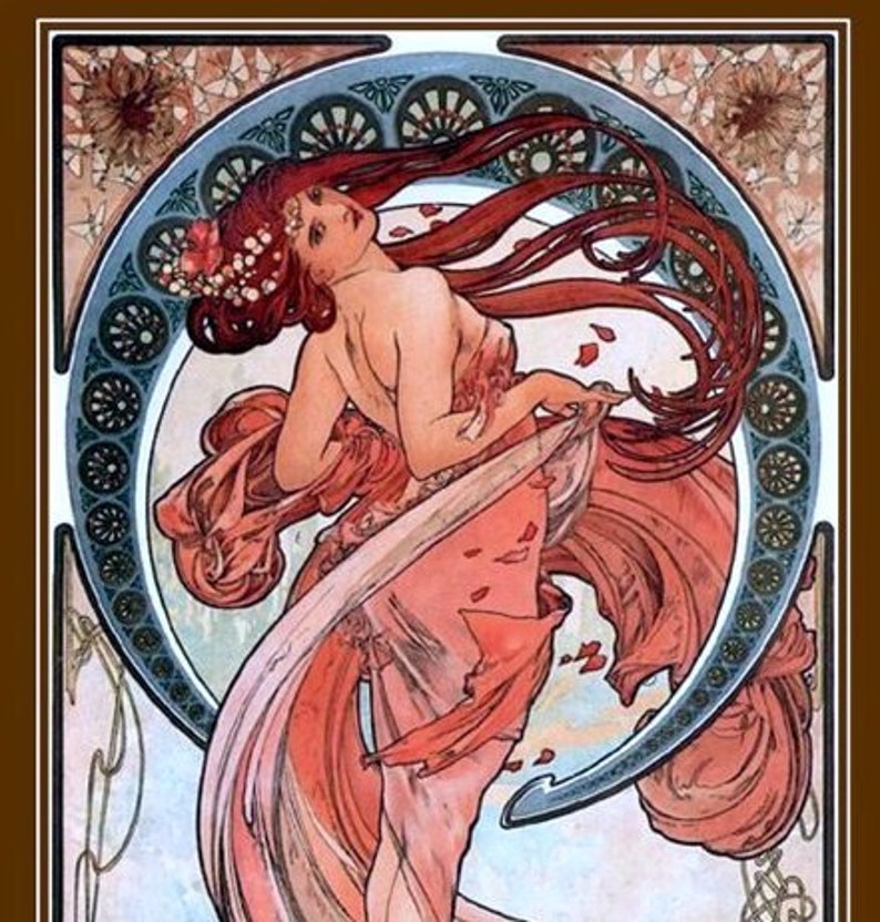 The Dance, by Alphonse Mucha, 1898, art deco era fine art print, dancing poster, dance studio decor, art nouveau, 8x10 canvas art print image 4