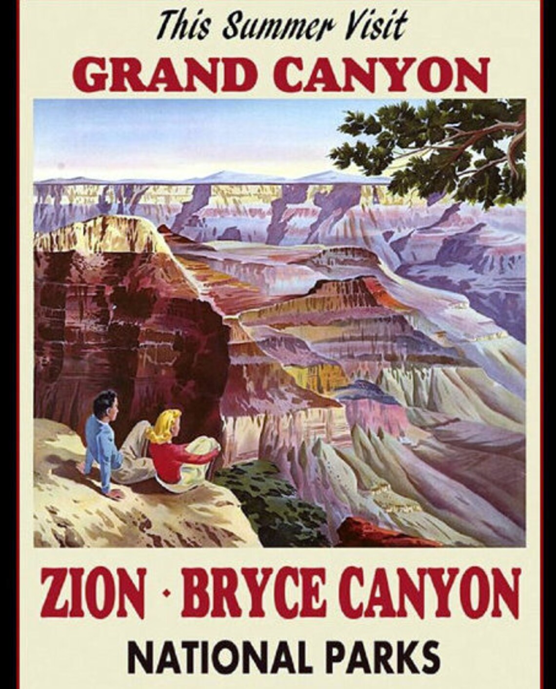 thumbnail image 2 of 1950s Grand Canyon National Park Vintage Train Travel Poster - 16x24 Matte Print 2 of 5