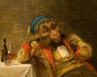 William Holbrook Beard, A Good Smoke, 1877, Comedy, Satire, satirical animal art, canvas art print, antique art, fine art prints. primates
