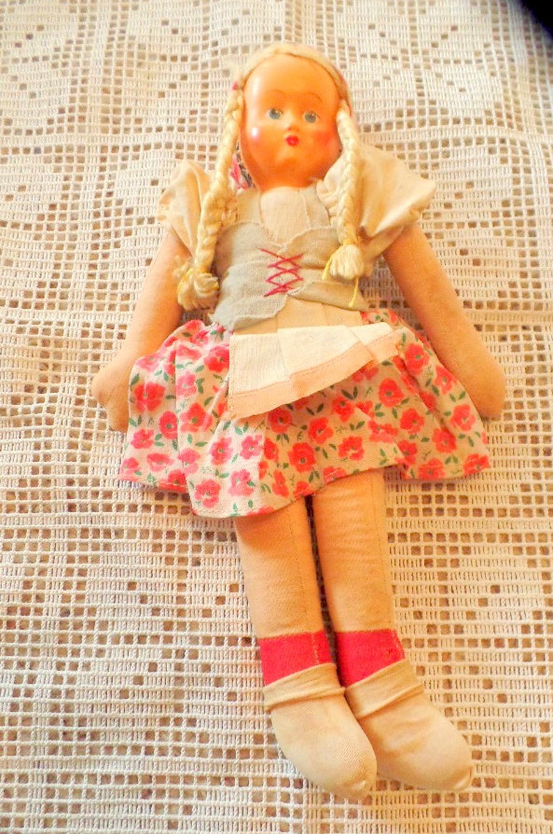 Vintage 1940s50s Cloth Doll With Plastic Mask Face. Etsy