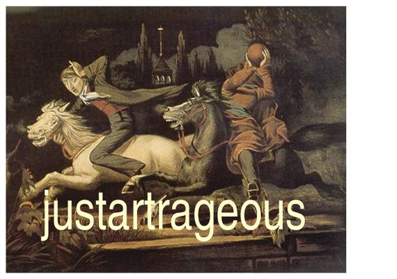 Headless Horseman Pursuing Ichabod Crane, 1856, William Wilgus Sleepy Hallow. Antique goth art prints, 11x14" Cotton Canvas Print