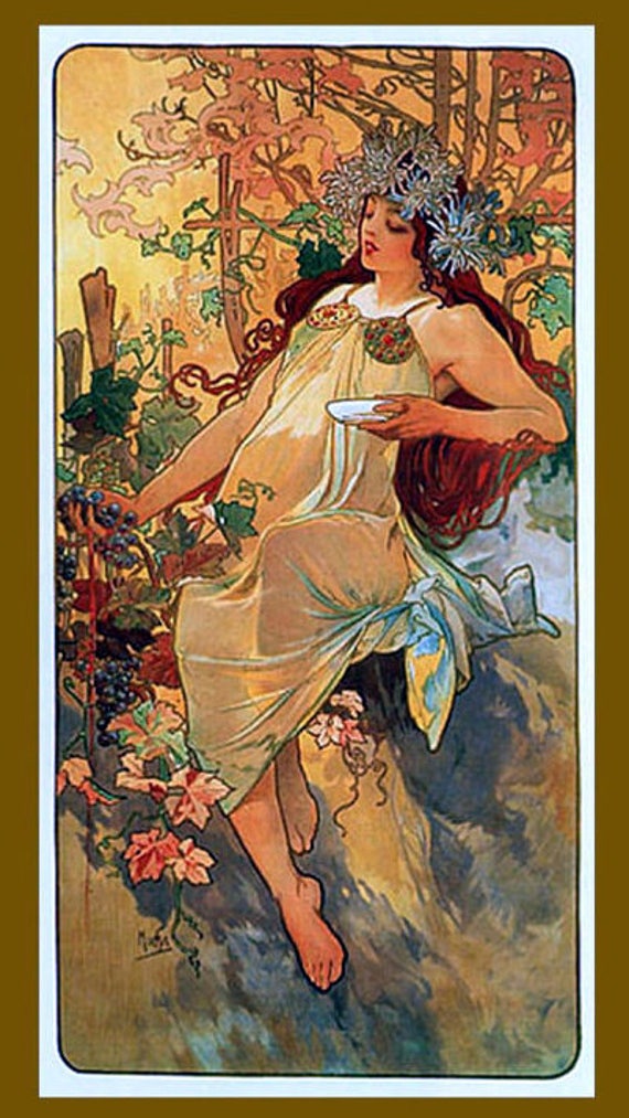 Autumn, Fall, the Four Seasons, Grapes, Art Deco Girl, Alphonse