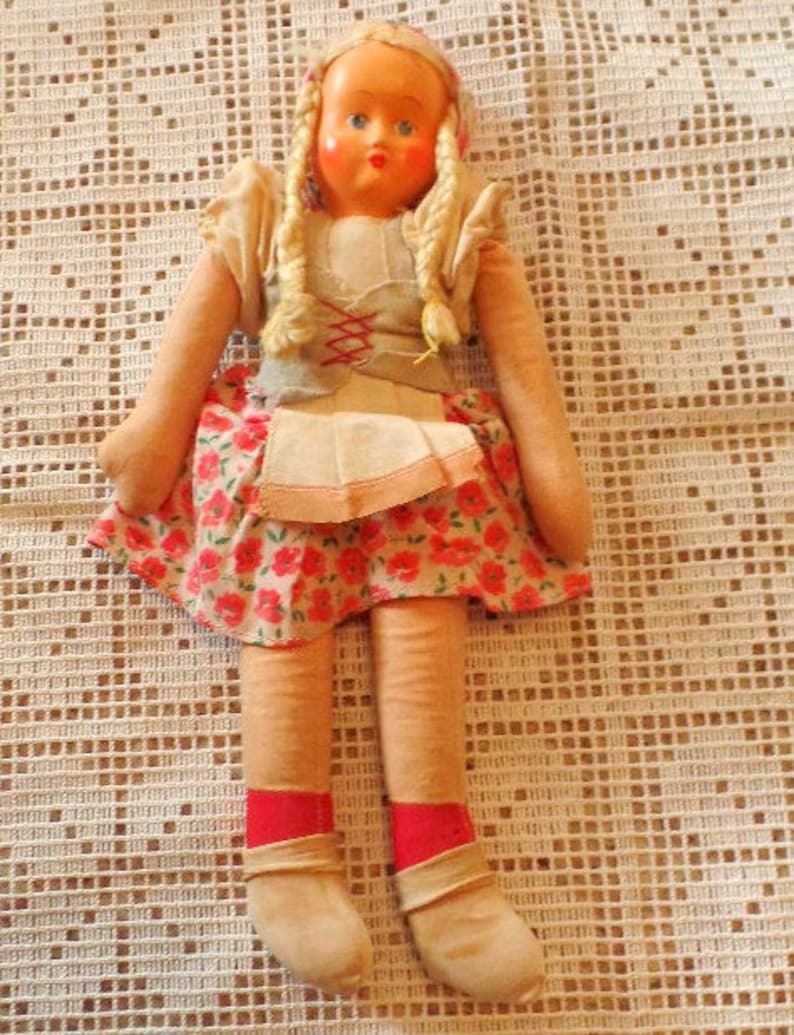 Vintage 1940s50s Cloth Doll With Plastic Mask Face. Etsy