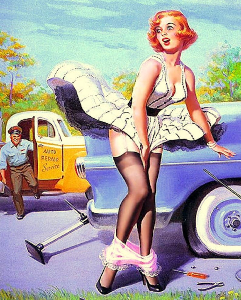 Vintage Pin Up Drops Her Panties Pin Up Art Tow Truck Etsy