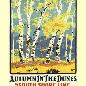 Líneas de la Costa Sur, Dunas de Chicago, Indiana. Otoño en las Dunas, póster de viaje de mediados de siglo. Impresión premium de 28 x 35 cm, turismo vintage.