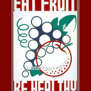 Art-Poster-WPA-Eat-Fruit-Be-Healthy. Health, Good Habits. 1930s health and safety, good nutrition, WPA posters, 11x14 canvas art print image 1