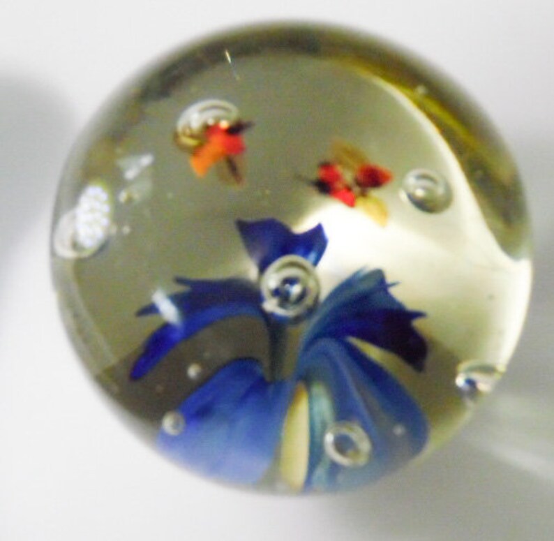 Vintage round glass paperweight with flat base and Royal Blue Etsy
