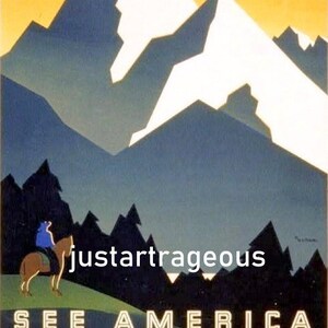 Vea Estados Unidos, bienvenido a Montana, visite el noroeste, póster turístico de la WPA, póster de viaje de mediados de siglo, impresión artística en lienzo de 11 x 14 pulgadas, impresión de montaña