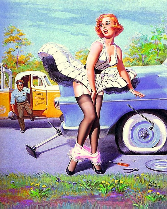 Vintage Pin up Drops Her Panties, Pin up Art, Tow Truck Driver