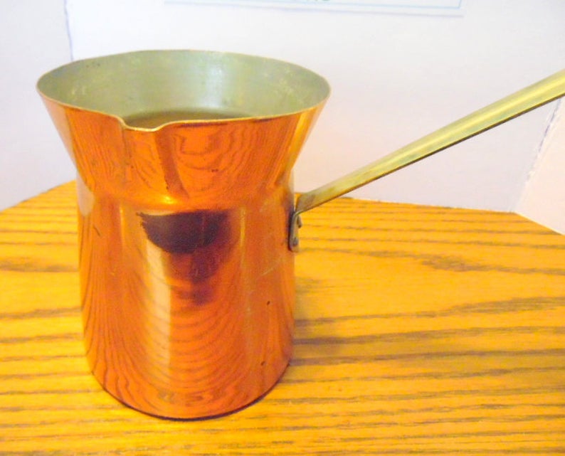 Vintage COPPER melting pot with pour spout brass handle