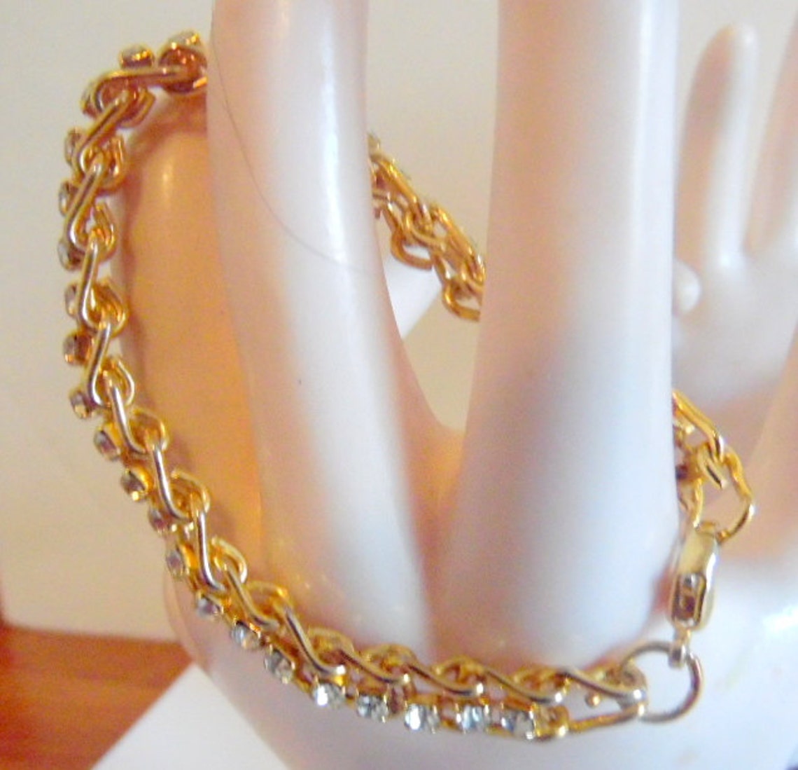 Exceptional Gold Link Bracelet With Clear Inset Crystals. I Etsy