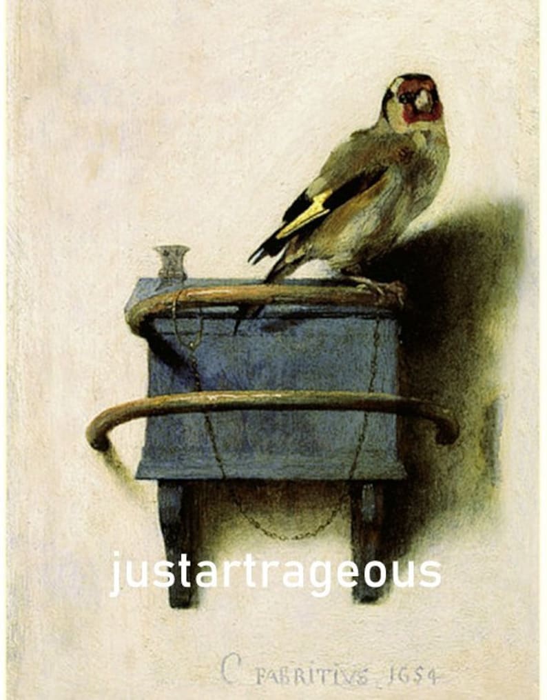 The Goldfinch. by Carel Fabritius, 1654, antique bird prints, birds in art, antique art prints, goldfinch bird, 11x14canvas art print image 1