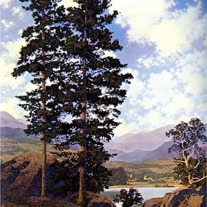 Thy Templed Hills, Maxfield Parrish, New Hampshire, mountain landscape, fantasy landscape, art deco era art,  11x14&quot; Cotton Canvas Print