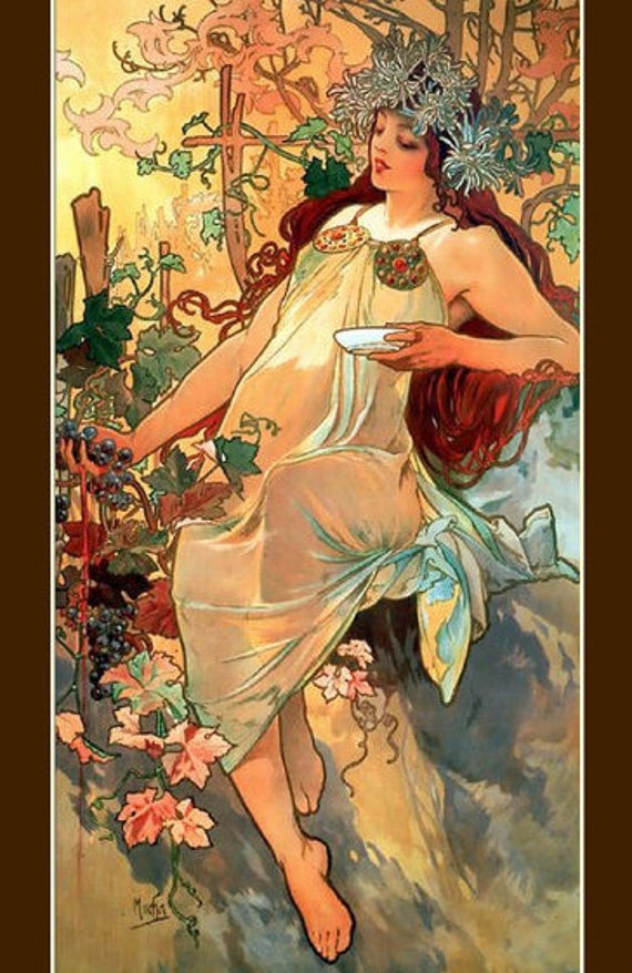 Mucha Seasons Art Noveau Beautiful Flower Painting 8x10 Real Canvas Print New