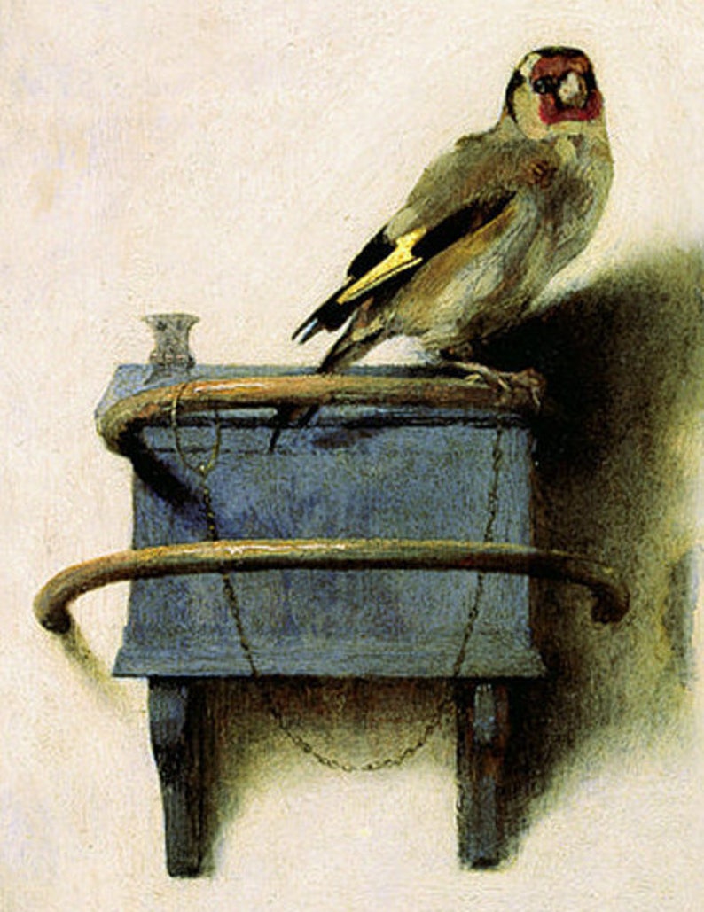 The Goldfinch. by Carel Fabritius, 1654, antique bird prints, birds in art, antique art prints, goldfinch bird, 11x14canvas art print image 2