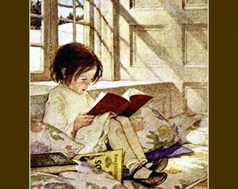 Child's Garden of Verses by Jessie Wilcox Smith, 1905, Reading, books, library. 8x10". library illustration, reading canvas art print.