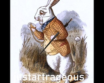 1890, John Tenniel, The White Rabbit, Alice in Wonderland, antique fairy tale illustration, antique art prints, 8x10" Cotton Canvas Print