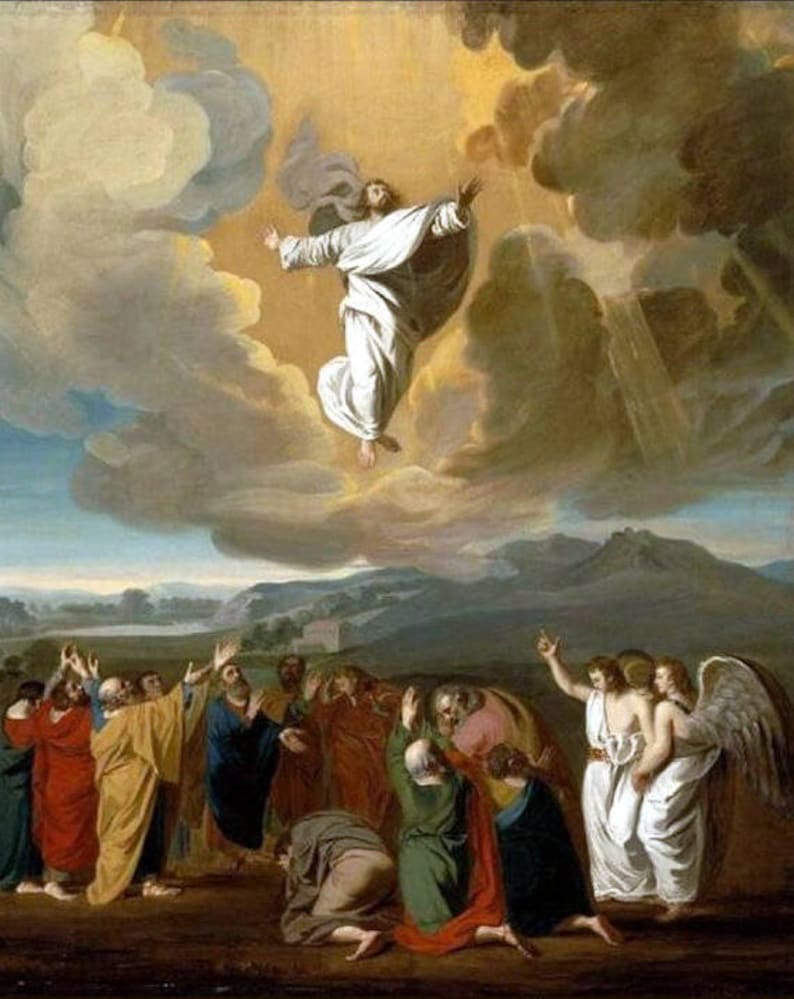 Jesus ascending to heaven 1775 John singleton Copley. religious art, Christian art, antique religious art, 11x14 canvas art print image 1