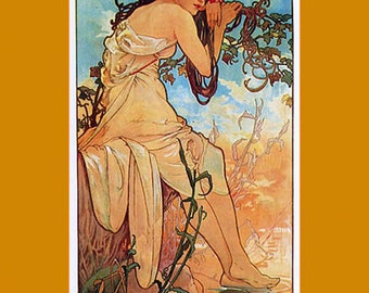 Alphonse Mucha, Summer, Lake, Flowers, Seasons, art deco era art, 4 seasons art, canvas art print, antique art prints, 11x14" print