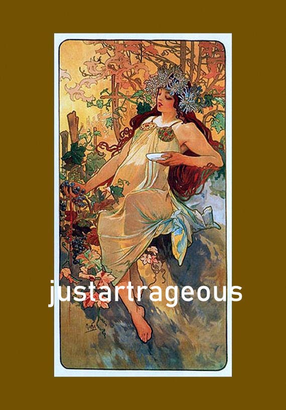 Autumn Fall The Four Seasons Grapes Art Deco Girl Etsy