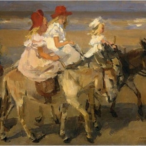 Donkey ride along the beach by Jozef Israels (1824) , antique art prints, animal art, donkeys, mules,  11x14  canvas art printprint