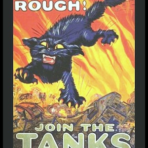 WWII Treat &#39;Em Rough, US Tank Corps, Armored Vehicle, Black Cat, US armed forces, military art,  11x14&quot; Cotton Canvas Print