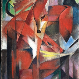 Franz Marc, The Foxes, 1911. Fantasy, abstract, animals,woodland animals. German Expressionist art, canvas art prints, antique art, fine art