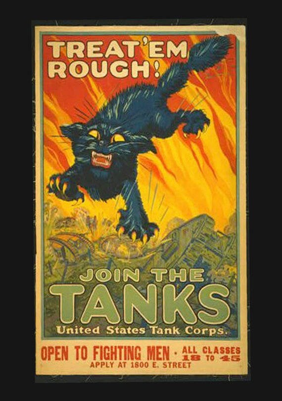 WWI, Treat Em Rough, Join the us tank Corps. US Armed Services, US Army poster, Military art, wwI art prints, 11 x 14”  canvas art print