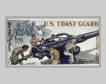 US Coast Guard Recruitment Advertisement, WWII, 1940s, Military, US armed services, enlistment poster, 8 x 10" premium poster paper