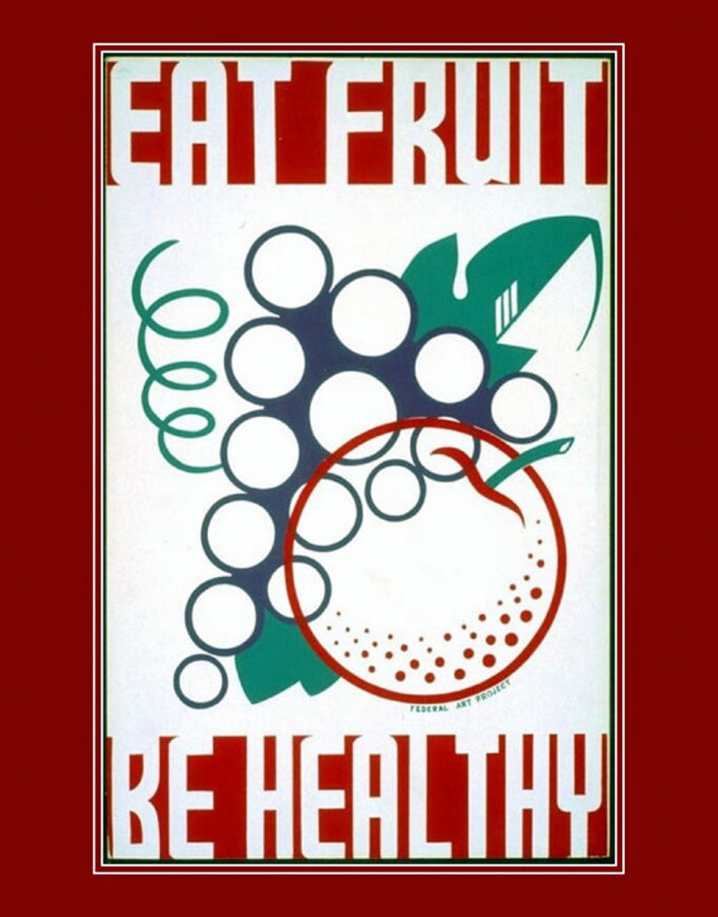 Art-Poster-WPA-Eat-Fruit-Be-Healthy. Health, Good Habits. 1930s health and safety, good nutrition, WPA posters, 11x14 canvas art print image 2