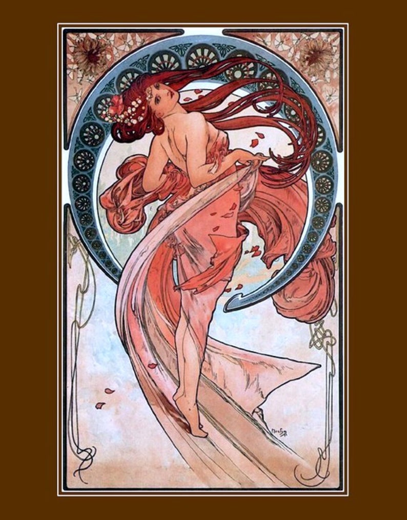 The Dance, by Alphonse Mucha, 1898, art deco era fine art print, dancing poster, dance studio decor, art nouveau, 8x10 canvas art print image 3