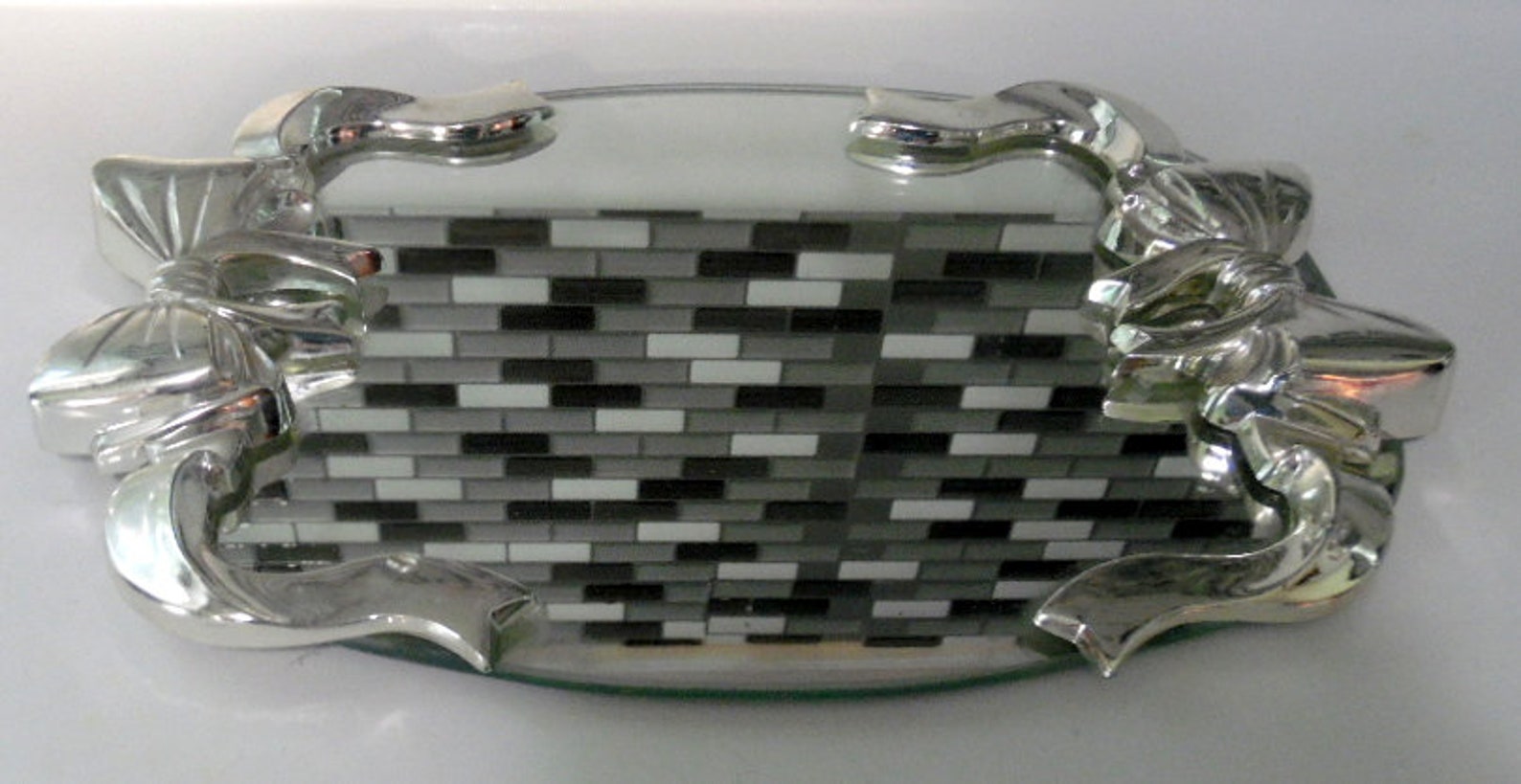 Vintage mirrored dresser tray. With silver bow accents 12 Etsy