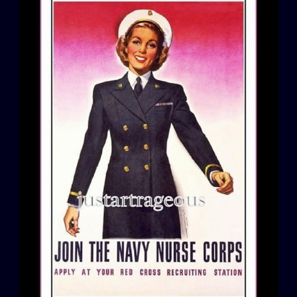 Join the Navy Nurse Corp, Military Recruitment, WWII art, nursing poster, vintage nurse art, US Military poster,  8x10" Cotton Canvas Print