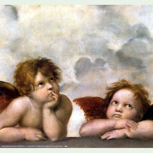 Angels, Cherubs, Detail of Sistine Chapel, Madonna, 1514, antique religious art,   Michealangelo Sistene Chapel 8x10&quot; Cotton Canvas