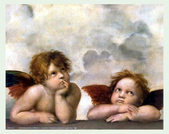 Angels, Cherubs, Detail of Sistine Chapel, Madonna, 1514, antique religious art,   8x10" Cotton Canvas Print Religious