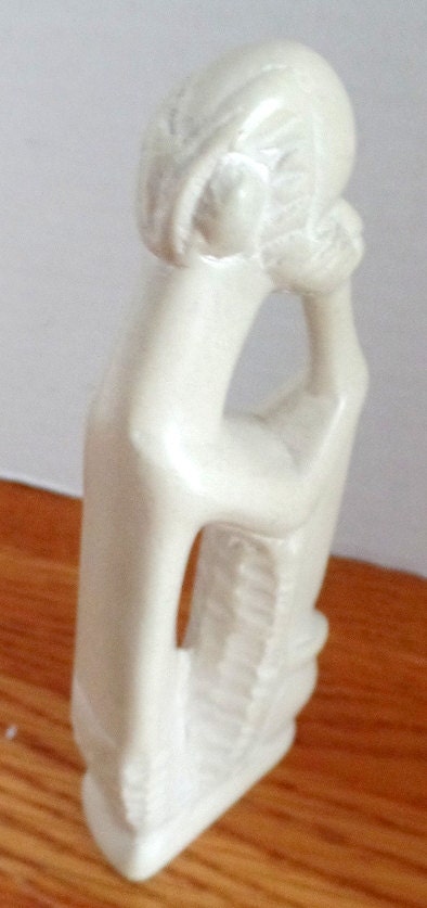 Carved Stone African Man Playing a Musical Instrument Horn. - Etsy