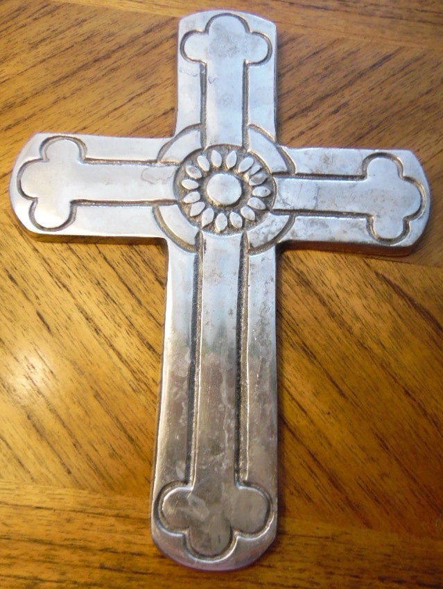 Large Aluminum Stamped Cross Wall Hanging 9 X 12 Religion