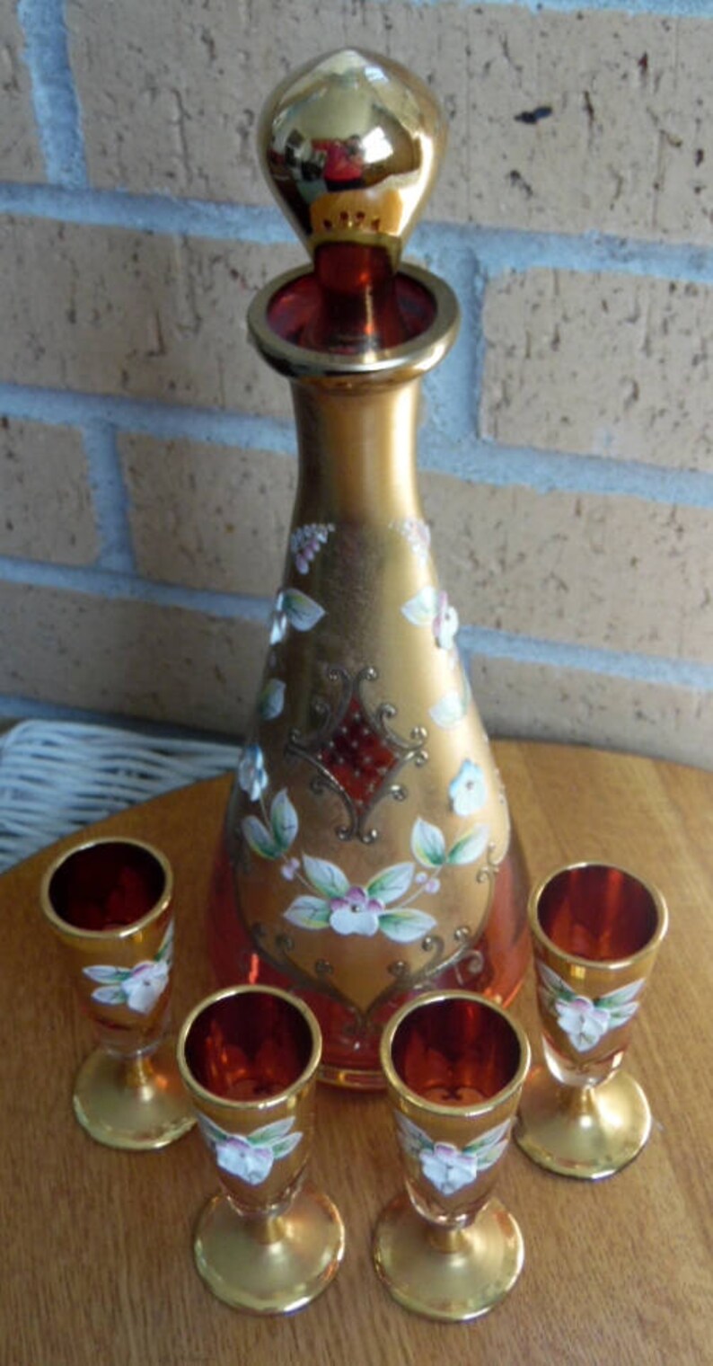 Vintage Barware Set Decanter and 4 Cups. They Are Accented Etsy
