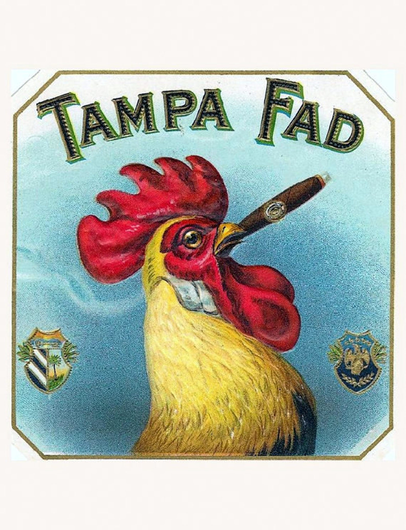 vintage cigar label tampa fad cigar smoking rooster etsy
