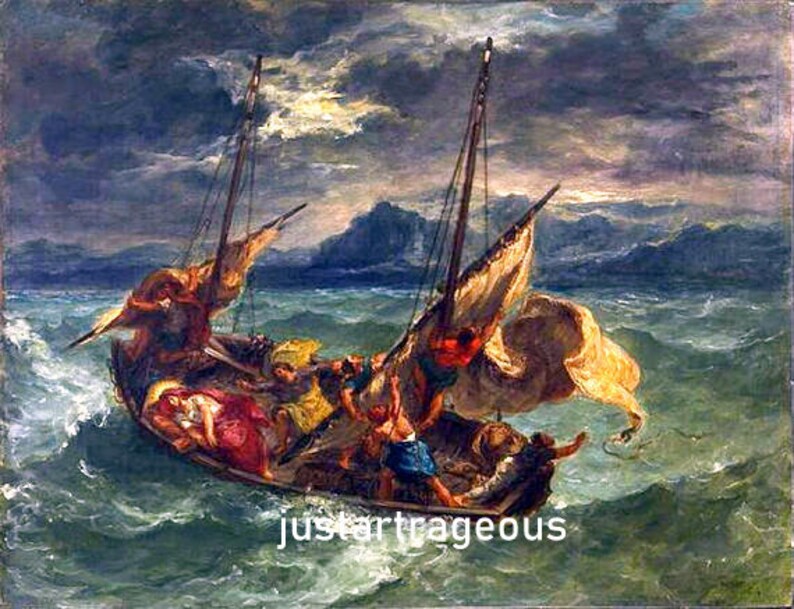 Eugene Delacroix-Christ on the Sea of Galilee 1854, religious art print, antique seascapes, Bible prints, 11 x 14 canvas art print image 2