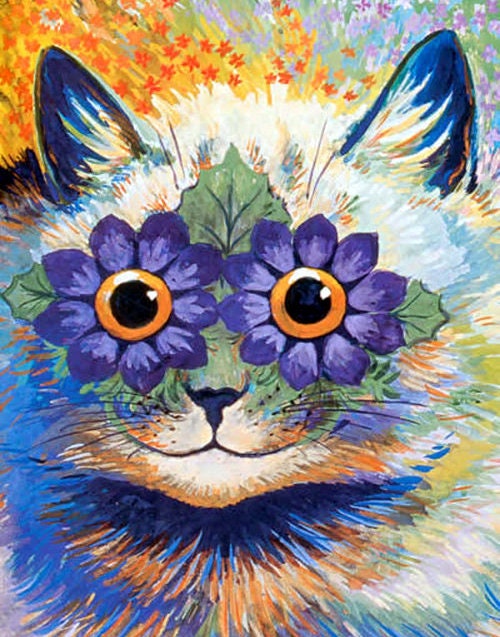 unoa 【Victorian cats Blue green】 Louis Wain, Early 1900, Victorian Cat Art, Long Hair Cat