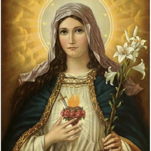 Immaculate Heart of Mary, Religion, Virgin Mary, Maddona, religious art, christian art, antique art, fine art print, 5x7&quot; canvas art print